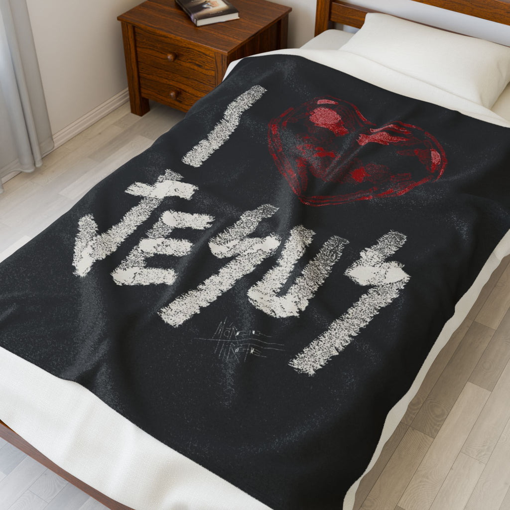 I Love Jesus Velveteen Plush Blanket